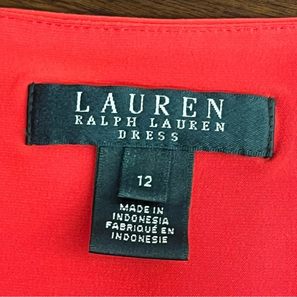 Ralph Lauren Red Sleeveless Faux Wrap Draped Sheath Dress Size 12